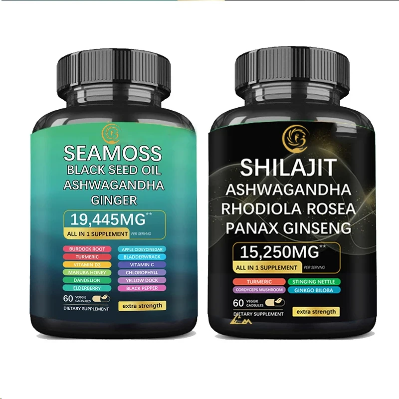 Shilajit supplement contains 7000mg of seaweed, 2000mg of South African eggplant, Dongge Ali, boron, and magnesium-60 capsules