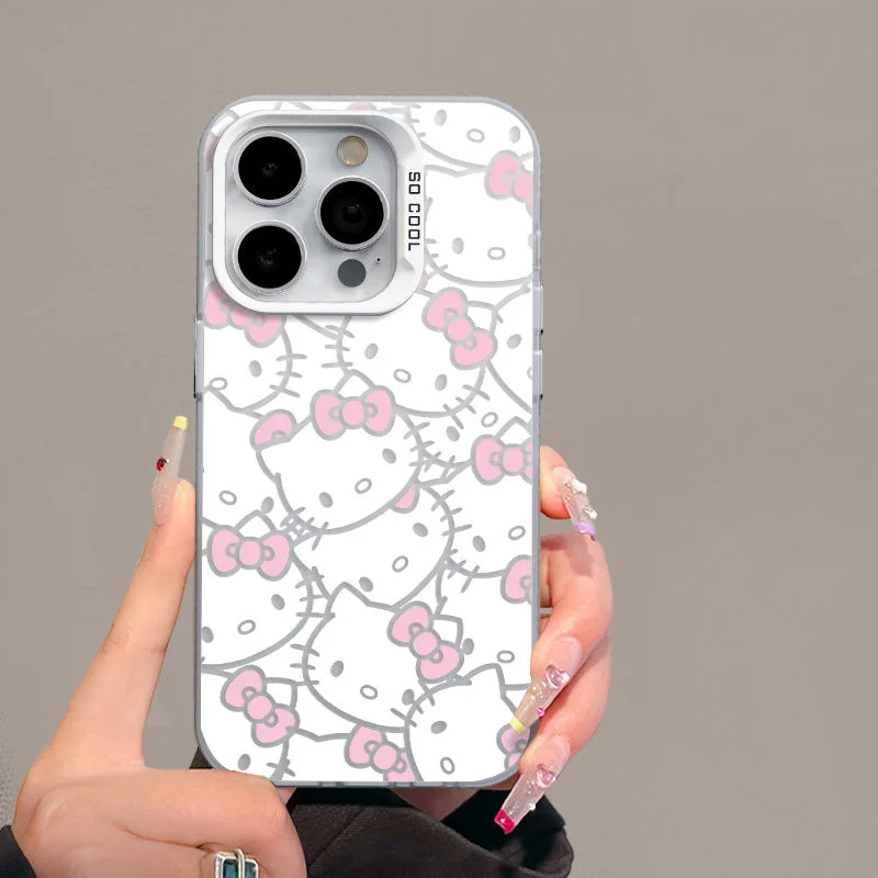 Kawaii Hello Kitty Phone Protective Case MINISO Anime Lovely Girl Good-looking Full Screen Powder KT Avatar Applicable To 14/15