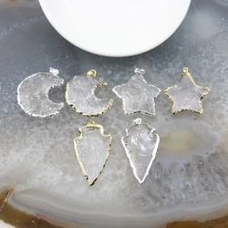 Rough Quartz Star Moon Pendants Natural Crystal Crescent Arrow Charms DIY Necklace Summer Jewelry Making Accessories