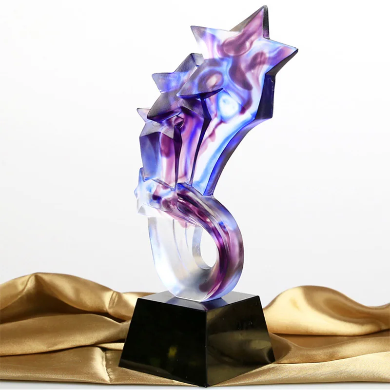 Colorful Five-Star Crystal Trophy, Creative Award, Competition Home Living Room Decor, Engraving, Customized, New Style, 1Pc