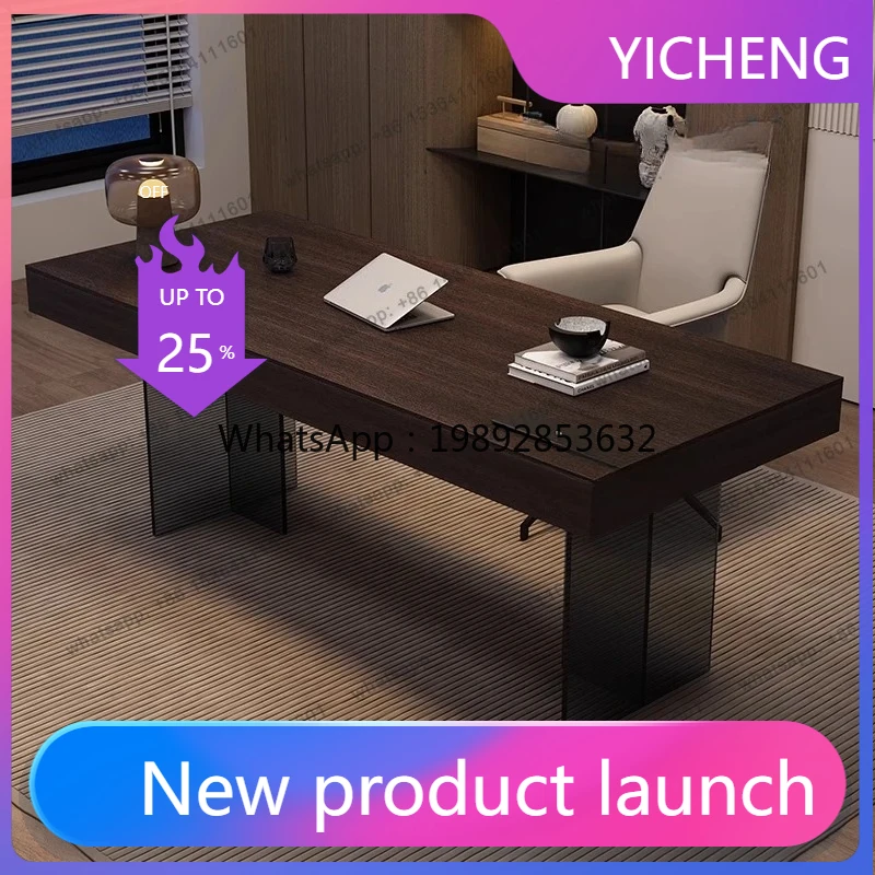 

Современный простой стол для руководителя из массива дерева с акриловой подвесной столешницей, компьютерный стол для учебы.