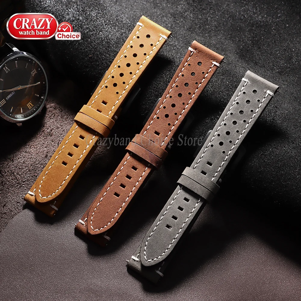 18mm19mm20mm21mm22mm24mm Schnellverschluss-Uhrenarmband aus porösem Leder, handgefertigte Rindsleder-Armbänder, Vintage Braun, universell für Damen und Herren. – Detail 8