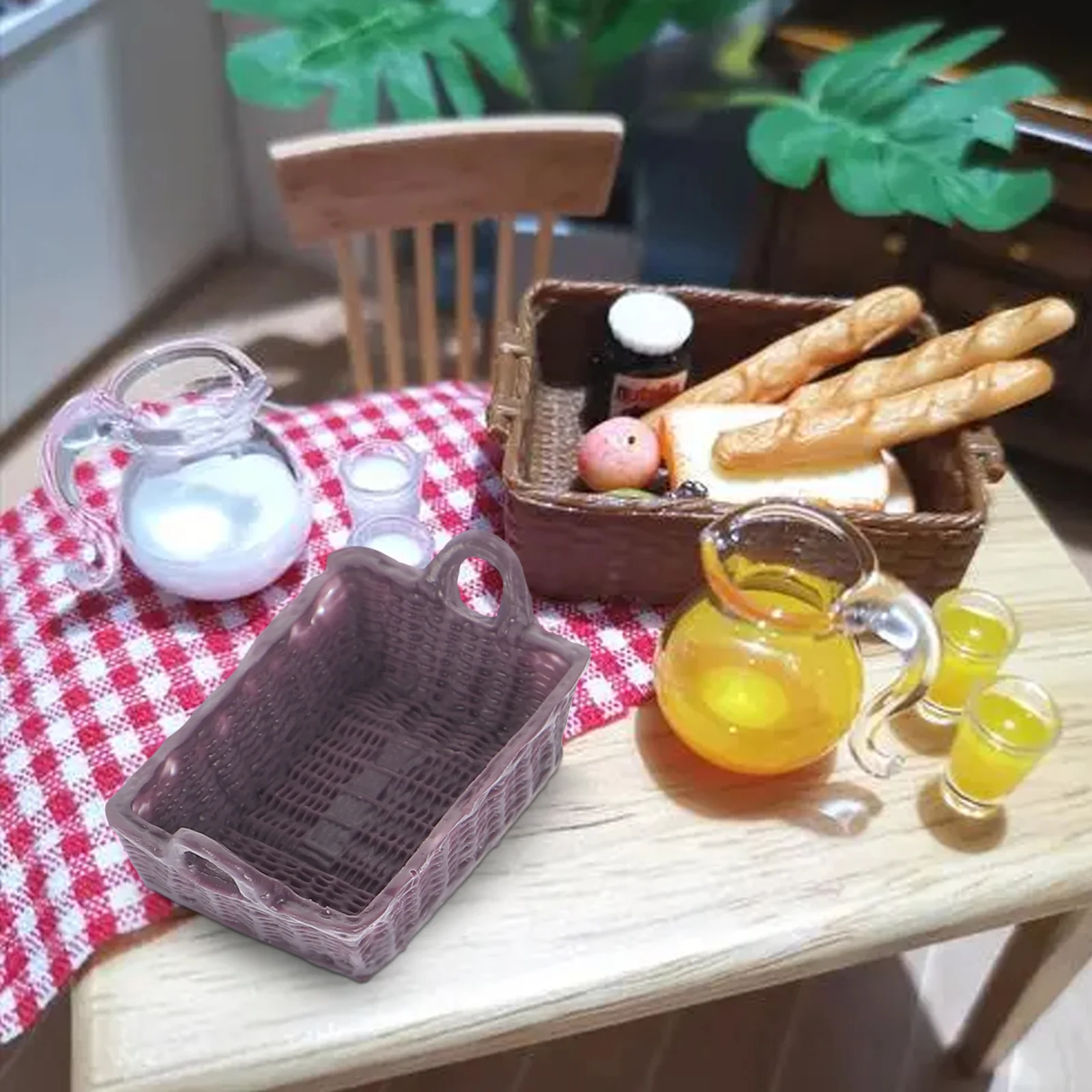 4 pçs cesta em miniatura casa decoração acessórios brinquedos do bebê pão móveis resina modelo minúsculo