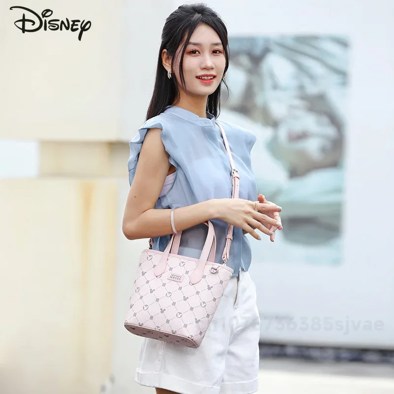 Disney 2024 Original New Women's Handbag Fashion High Quality Women's Shoulder Bag Pink Cartoon Large Capacity Girl Shopping Bag