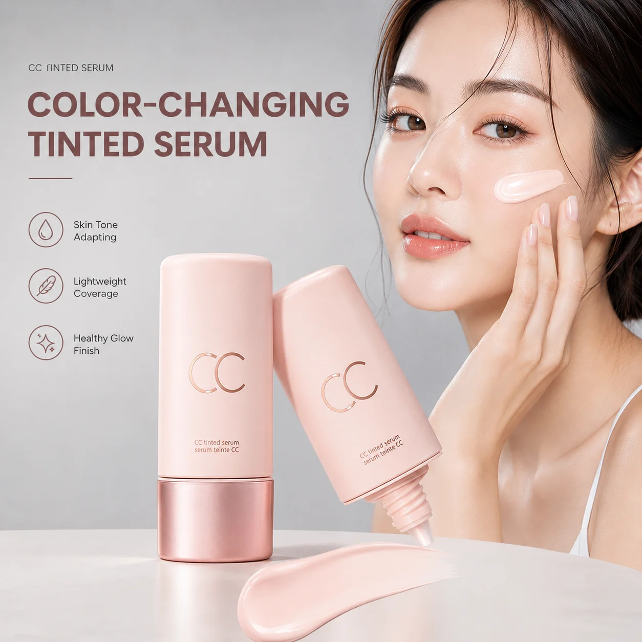 Color Changing Tinted Serum CC Cream Sunscreen Moisturizing Hydrating Formula Long Wear Facial Makeup Skin Care Beauty