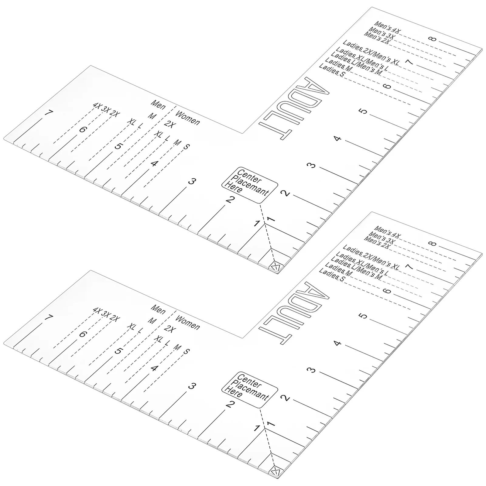2Pcs T Shirt Ruler Acrylic Clear Scale Measuring Tool T Ruler for Tshirts Precision Sewing Products Clothing Size Chart