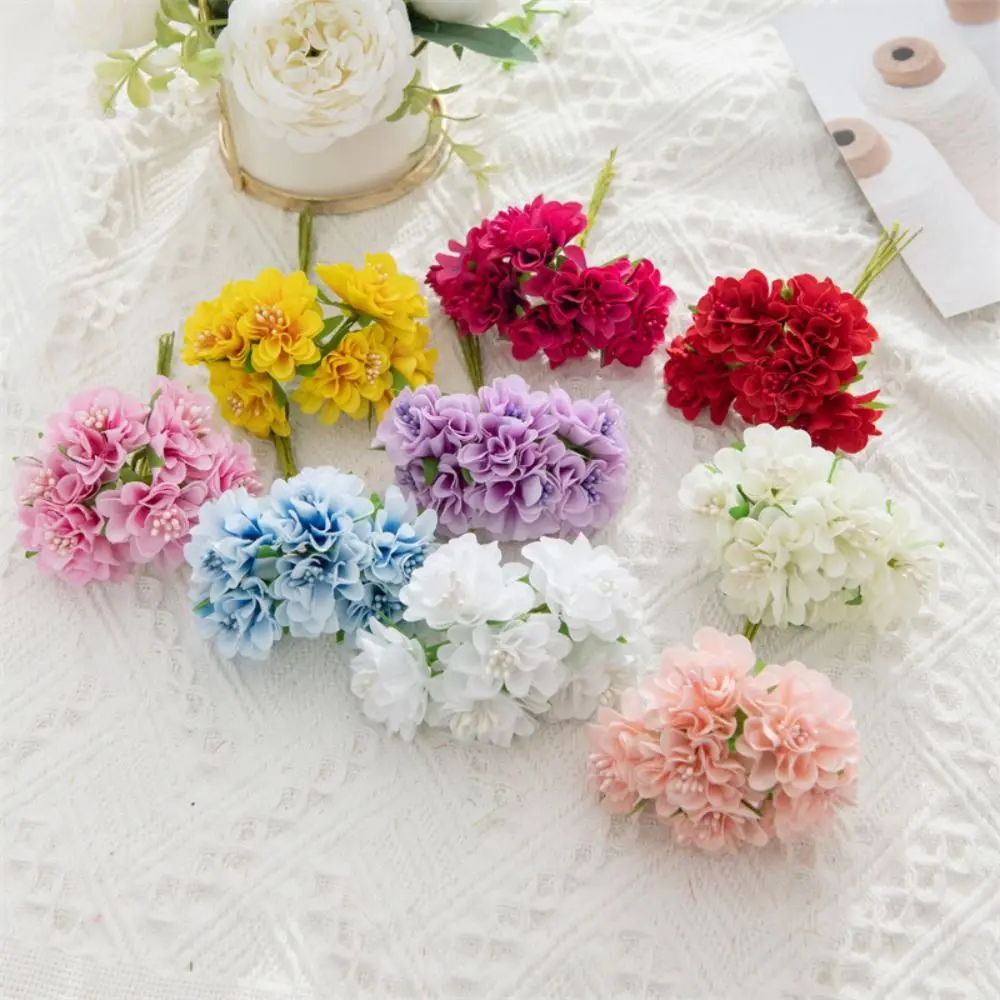 Realistic Mini 6 Heads Silk Hydrangea Bouquet Artificial Carnation Bouquet Fake Plants Carnation Wedding Bouquet Decor