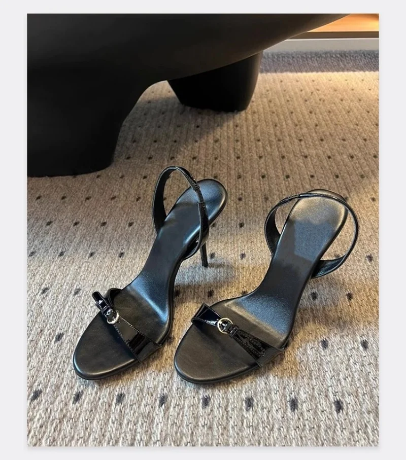 

Spring 2025 New Women's High Heels Round Toe Thin Heel Back Trip Metal Buckle Sexy Simple Office Commuter Women Sandals