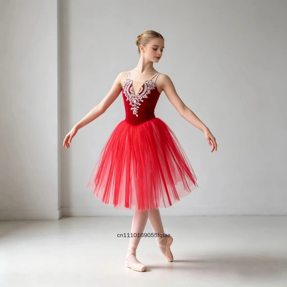 Neues Mädchen-Ballettkleid mit Kreuzträgern und Spitzen-Tutu-Rock für Kinder-Ballerina-Bühnenauftritte