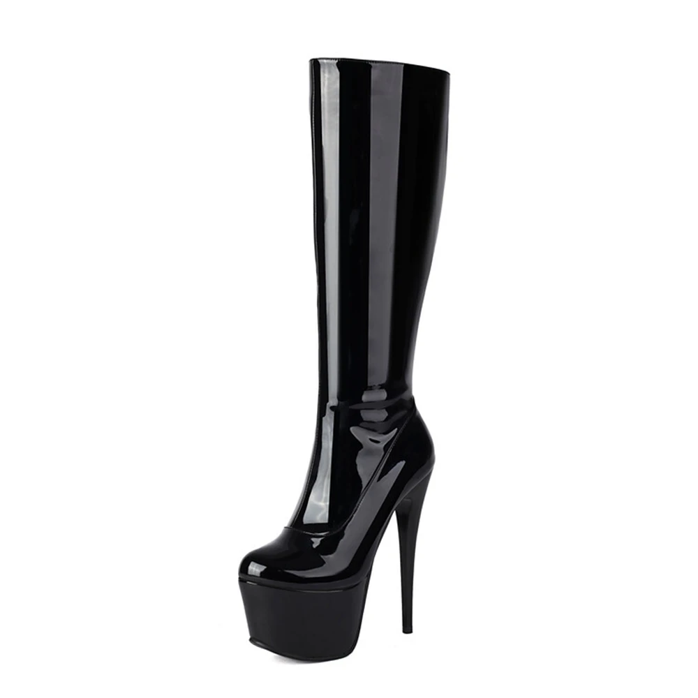 

Knee High Boots Women Sexy Super High Heels Round Toe Inner Zipper Lady Modern Long Platform Boots Large Size 45 46 47 1813
