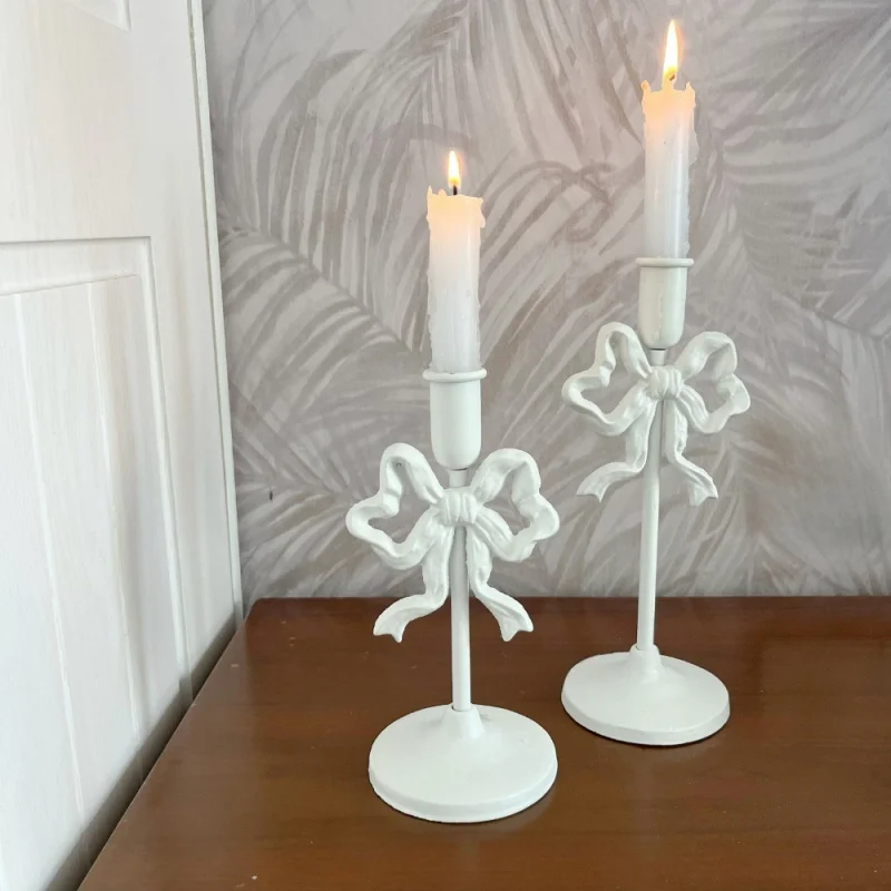 2pcs Retro Bow Candle Holders Metal Taper Candlesticks for Wedding Party Home Table Decoration，Gift