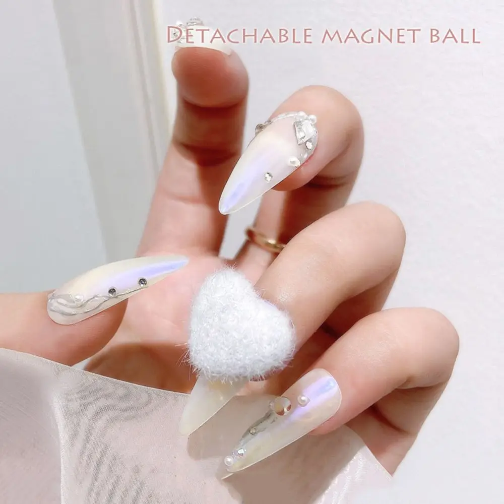 Detachable Nail Art Love Hair Ball Fluffy Jewelry Magnet Fall Winter Plush Charm Peach Heart DIY Nail Decor Women Manicure Tool