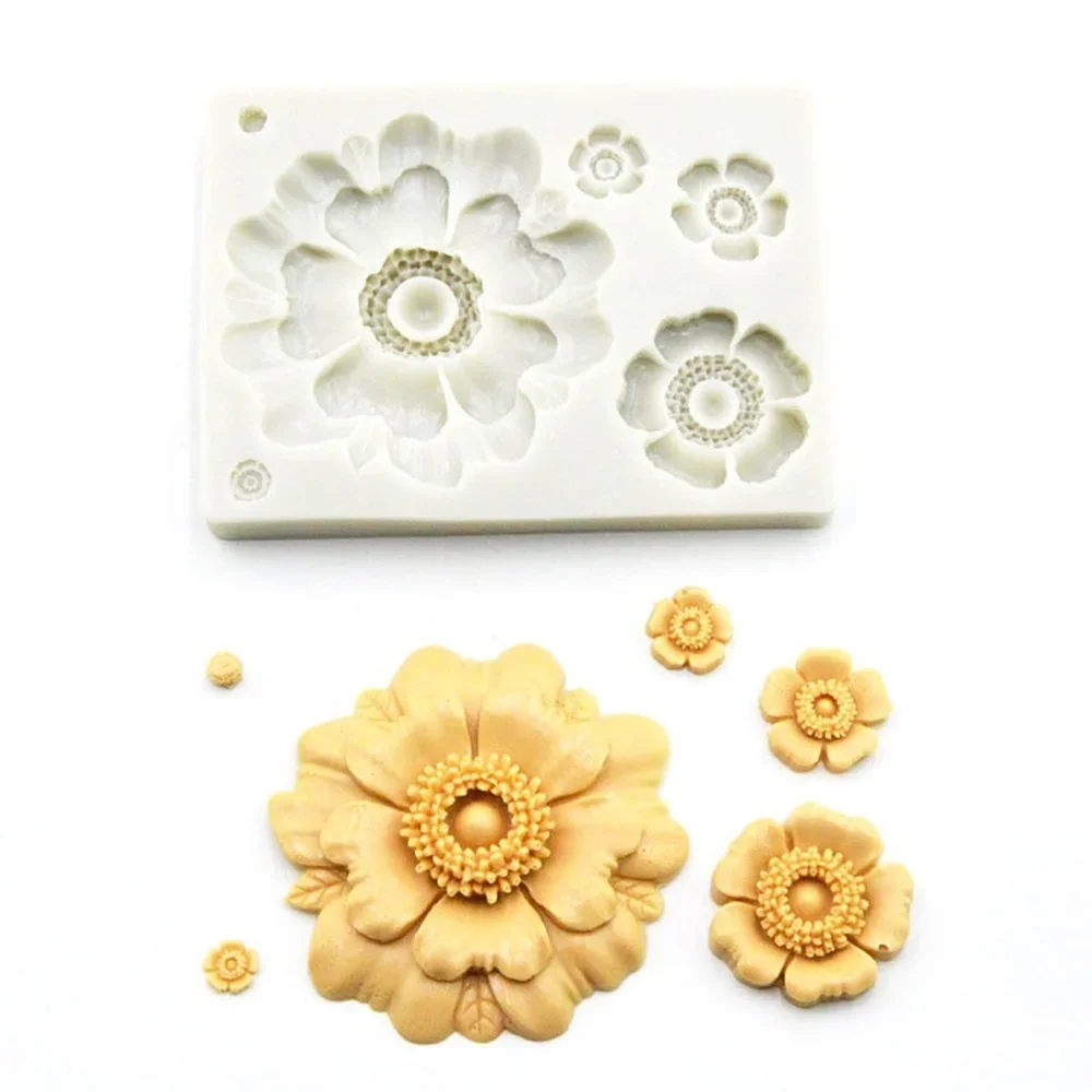 DIY 3D Rose Cherry Flower Shape Silicone Mold Chocolate Sugar Cookies Chocolate Mould Cake Lace Decoration Clay Mold Baking Tool