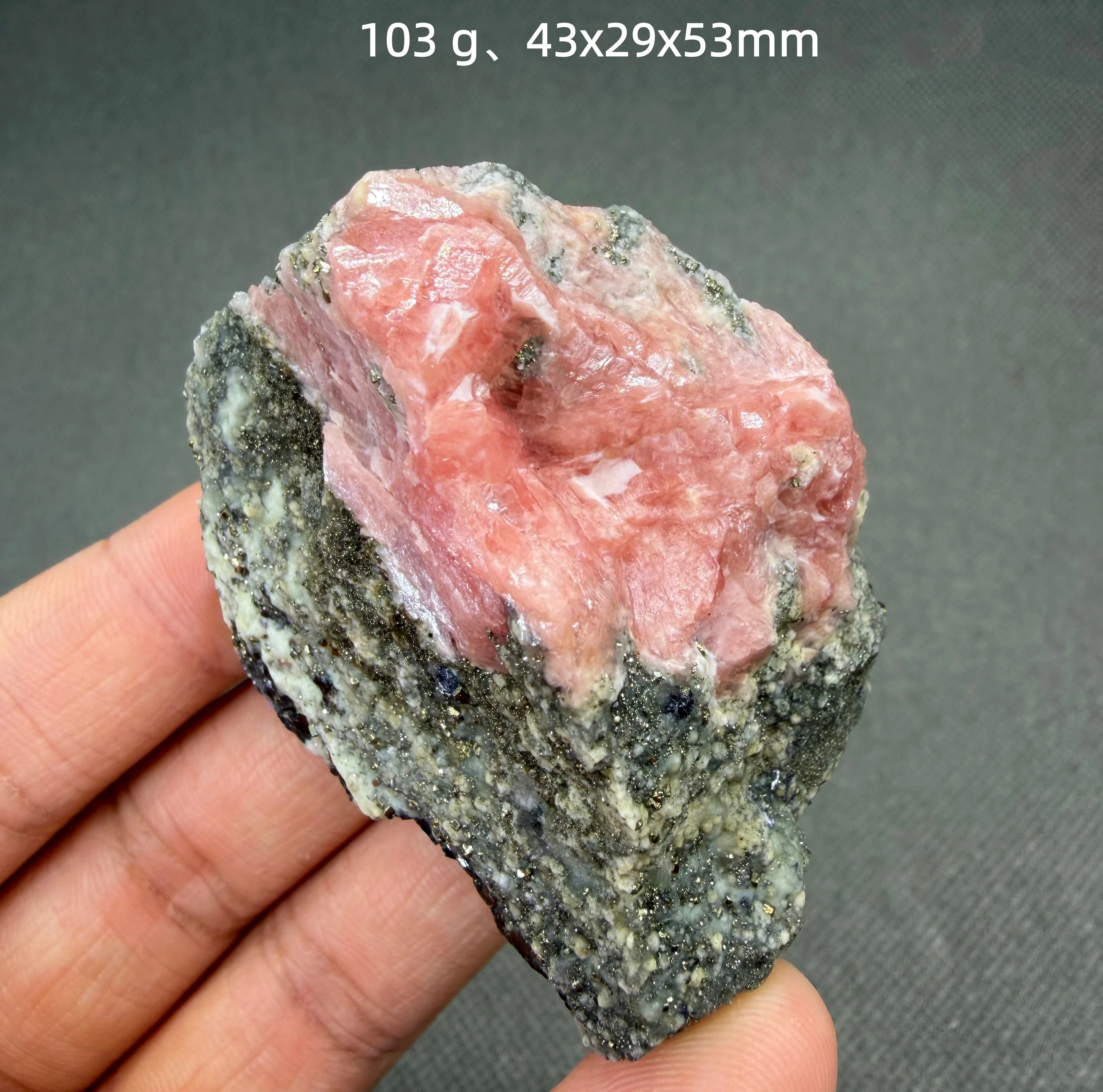 Natural Rhodochrosite with Pyrite Alternating Bands Pink Rose & Gold Mineral Collector Grade