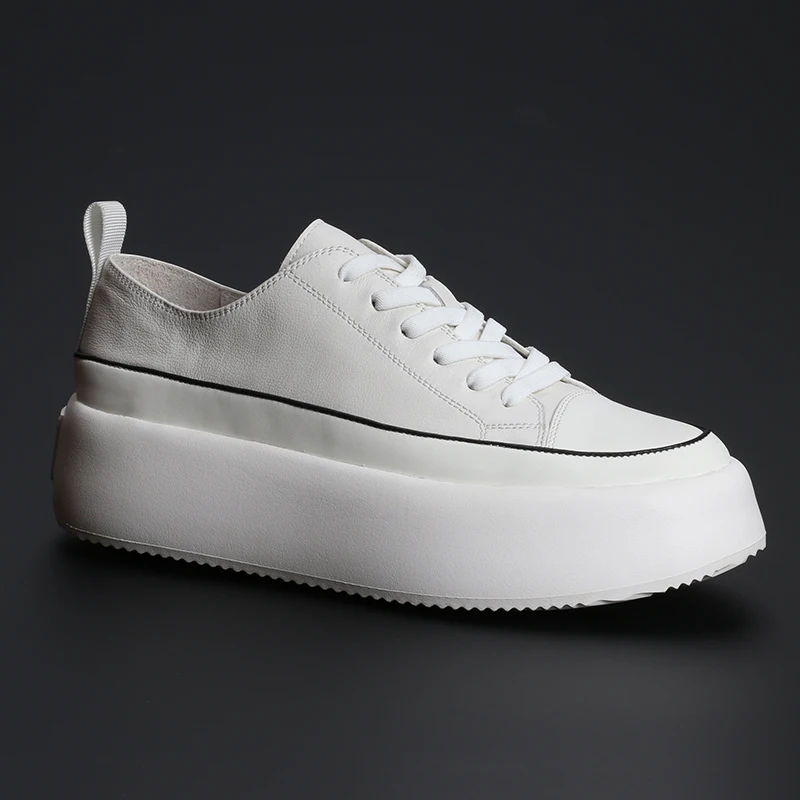 

British fashion casual sponge cake board shoes men's new simple and versatile cow skin thick sole high white shoes