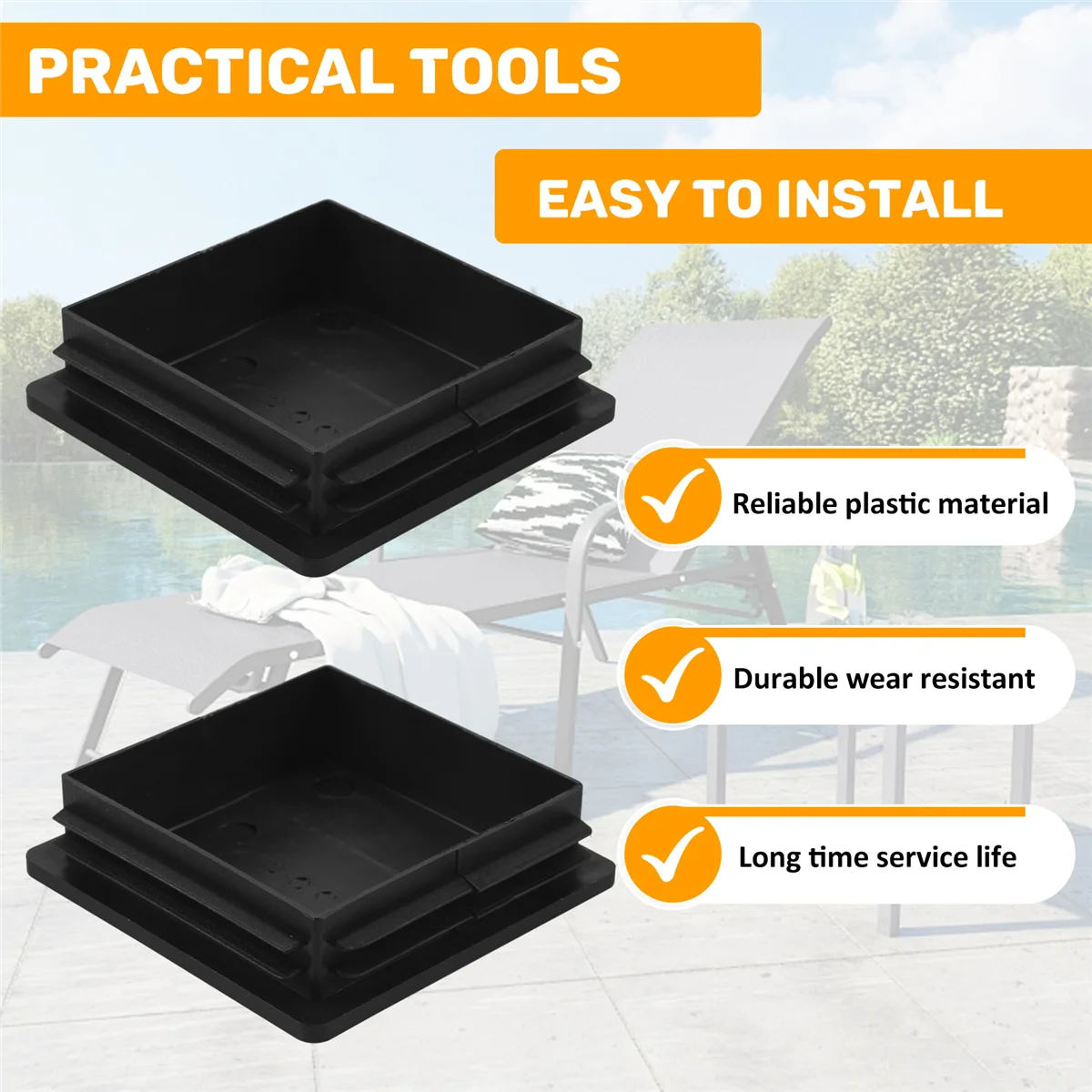 T79C 80mm x 80mm Square Plastic Caps Pipe Tube Inserts End Plug 2 Pieces