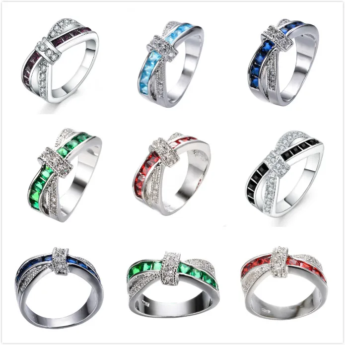 Anillos de plata de ley 925 con dijes para mujer, circonita de colores, tamaño 6/7/8/9/10, moda elegante, pareja, regalos de fiesta de boda, joyería