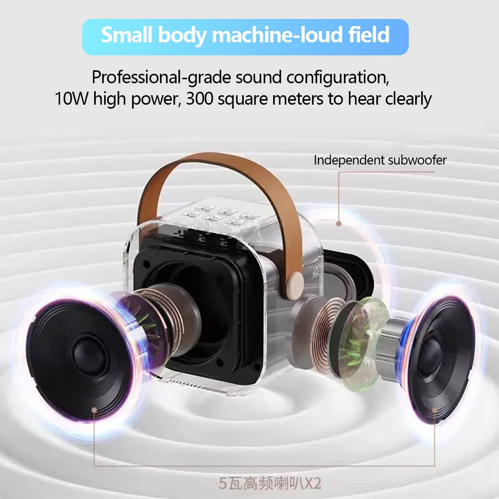 Bluetooth-Compatible 5.3 Karaoke Machine Toy with Wireless Mic Small Speaker Adjustable LED Lights for Home Karaoke