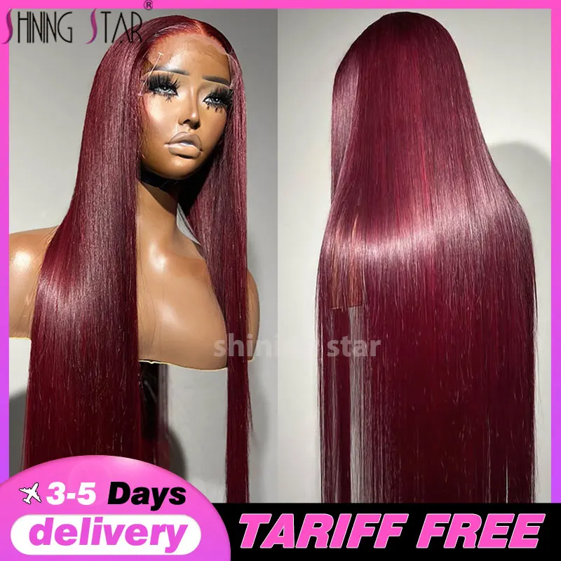 

13X6 Hd Lace Frontal Wig Dark Burgundy Lace Front Wigs 34 Inch Bone Straight Brazilian 13X4 Lace Front Human Hair Wigs For Women