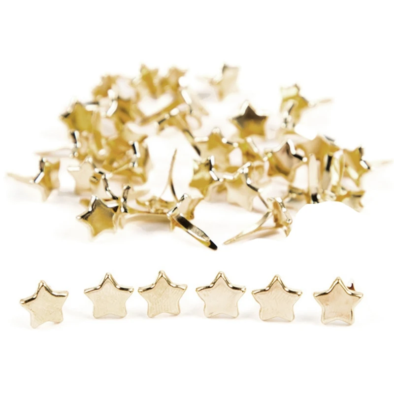 100 piezas Mini sujetadores clavos dorados en forma estrella para alfileres cabeza para Scrapboo