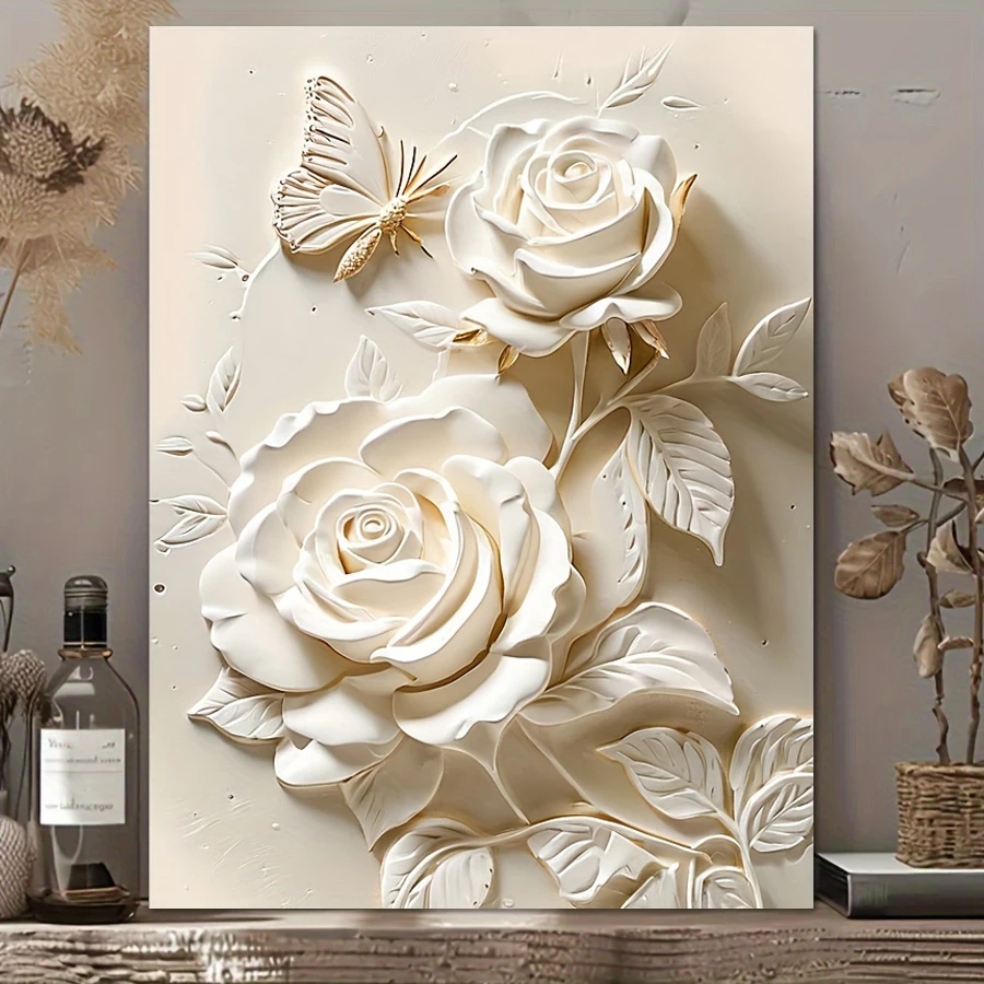 2D Flat Flower and Butterfly Wall arts Painting, Modern Abstract Floral Canvas Posters, Fashionable Theme Decoration for Offi