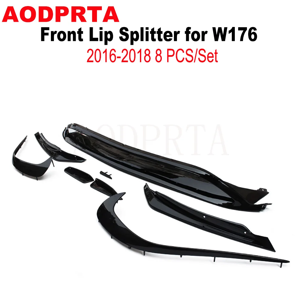 ABS Glossy Black Front Bumper Lip Splitters Aero Fins for Mercedes A Class W176 AMG Package A45 A35 2016-2018