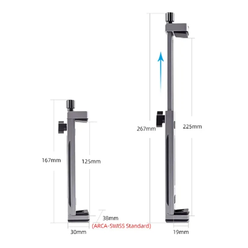 حامل هاتف لوحي عالمي من سبائك الألومنيوم ، مشبك ثلاثي القوائم ، قوس قابل للتعديل للهواتف المحمولة ، متين ، أسود