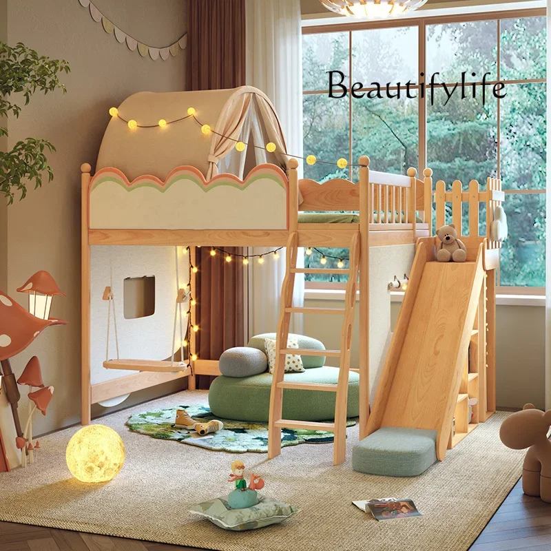 

yj9 Upper and lower bunk with slide High and low bed Tree house Mother Bunk bed Solid wood Boy Girl Children's bed