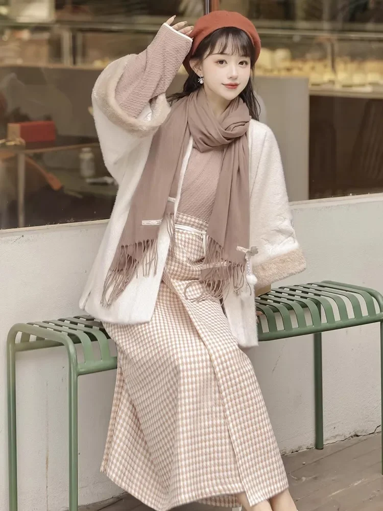 Hanfu de la dinastía Song para mujer, estilo chino mejorado, elemento Han diario grueso para ir al trabajo, nuevo traje de estilo chino para otoño e invierno