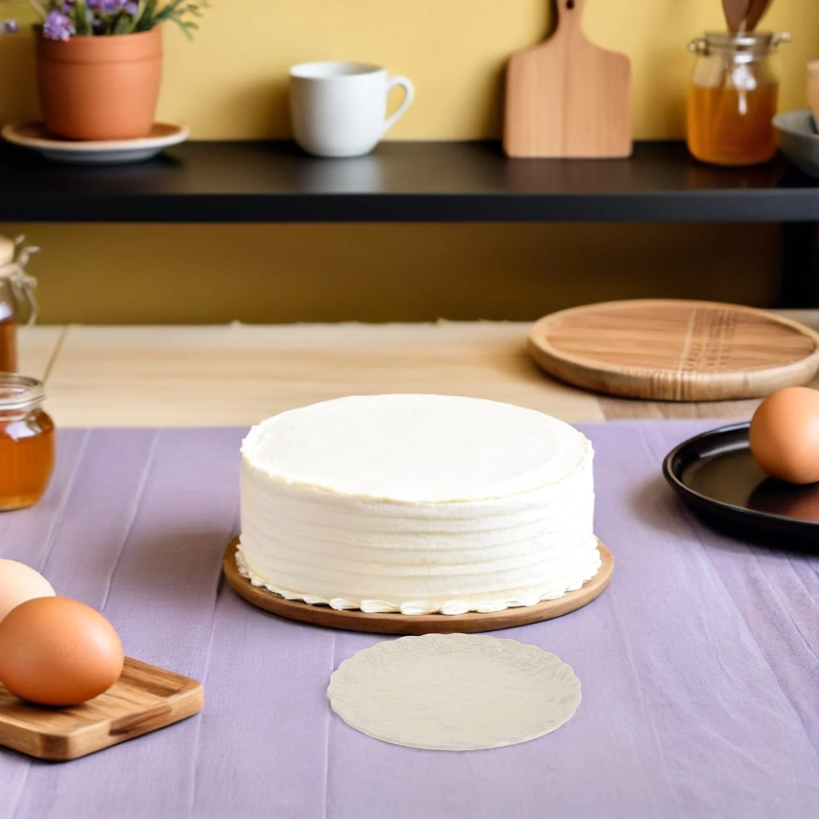 

Round Ceramic Rose Embossed Platter White Dessert Cake Plate Afternoon Tea Party Decorative Display Tray Small Desert Plates