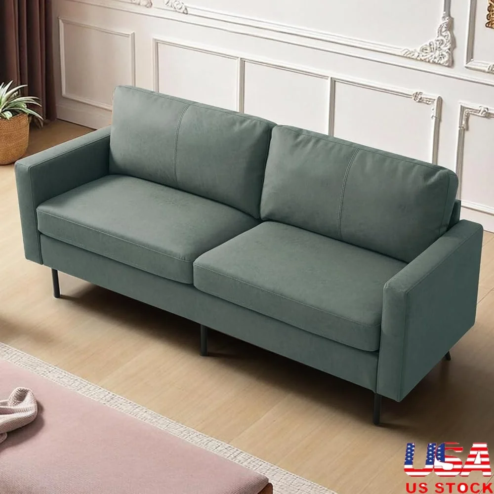 

Modern Faux Leather Sofa 3-Seater Couch Memory Foam Cushions Adjustable Backrests Durable Wooden Frame Office Living Room Decor