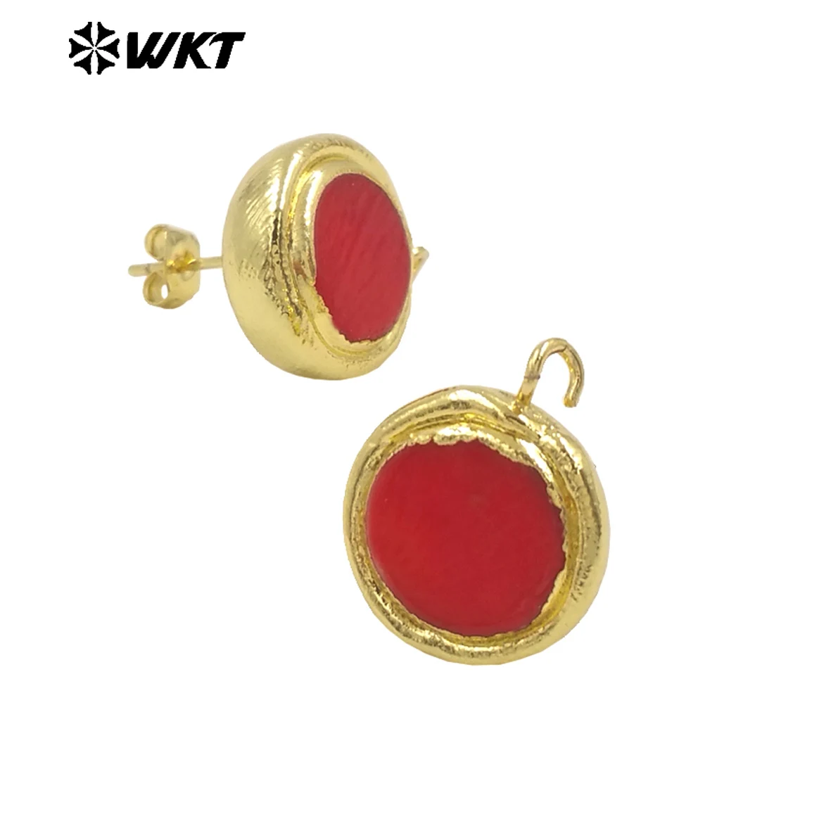 WKT-JFE116 Simple And Fashion Style In Round Shape Red Coral Earring For Women Daily Finding Decorated