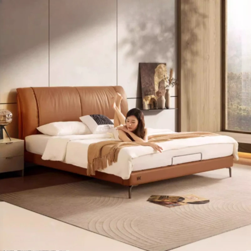 

180x200cm King Size Queen Bed Headboards Frame Modern Napa Leather Twin Double Bed Sleeping Home Wood Luxury Bedroom Furniture
