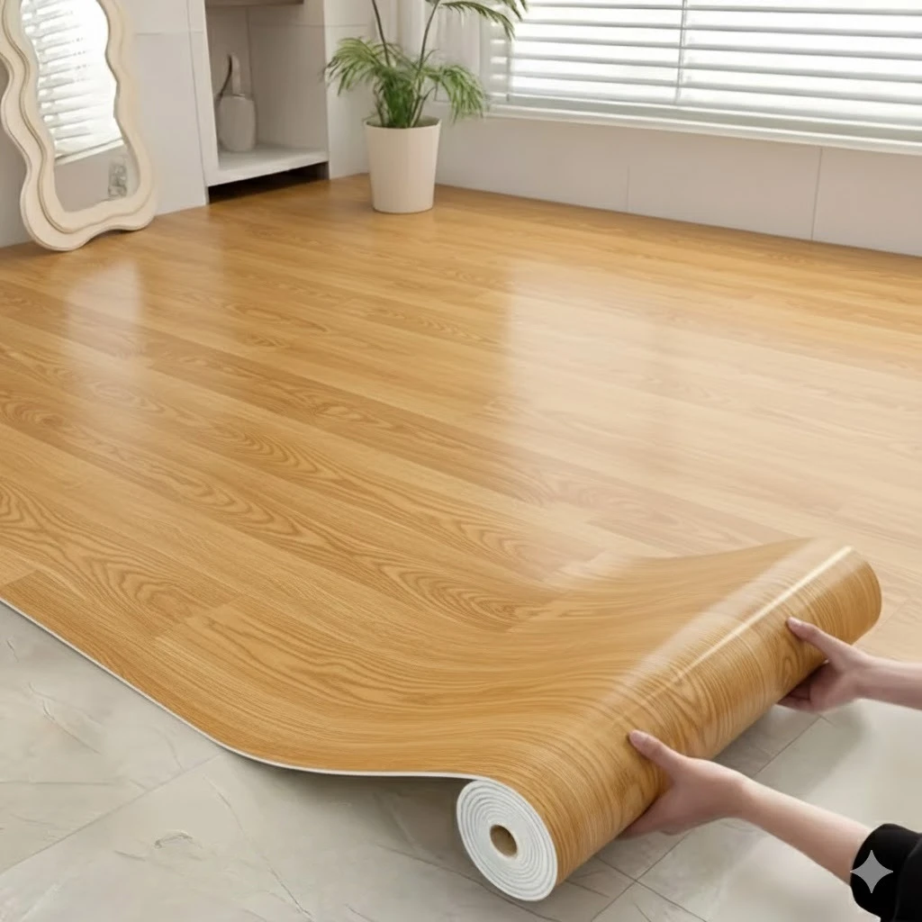Self Adhesive Wood Grain Floor Stickers Waterproof Thick Non Slip Wear Resistant Peel and Stick Vinyl Flooring for Living Room