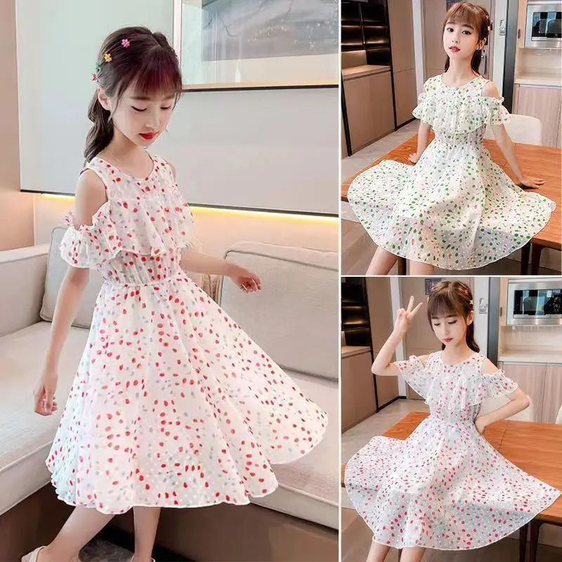 

Summer Spring Clothes For Girls Floral Vestidos Chiffon Dress For Teens Girls Fashion Beach Dress For Girls Party 8 10 12 Year