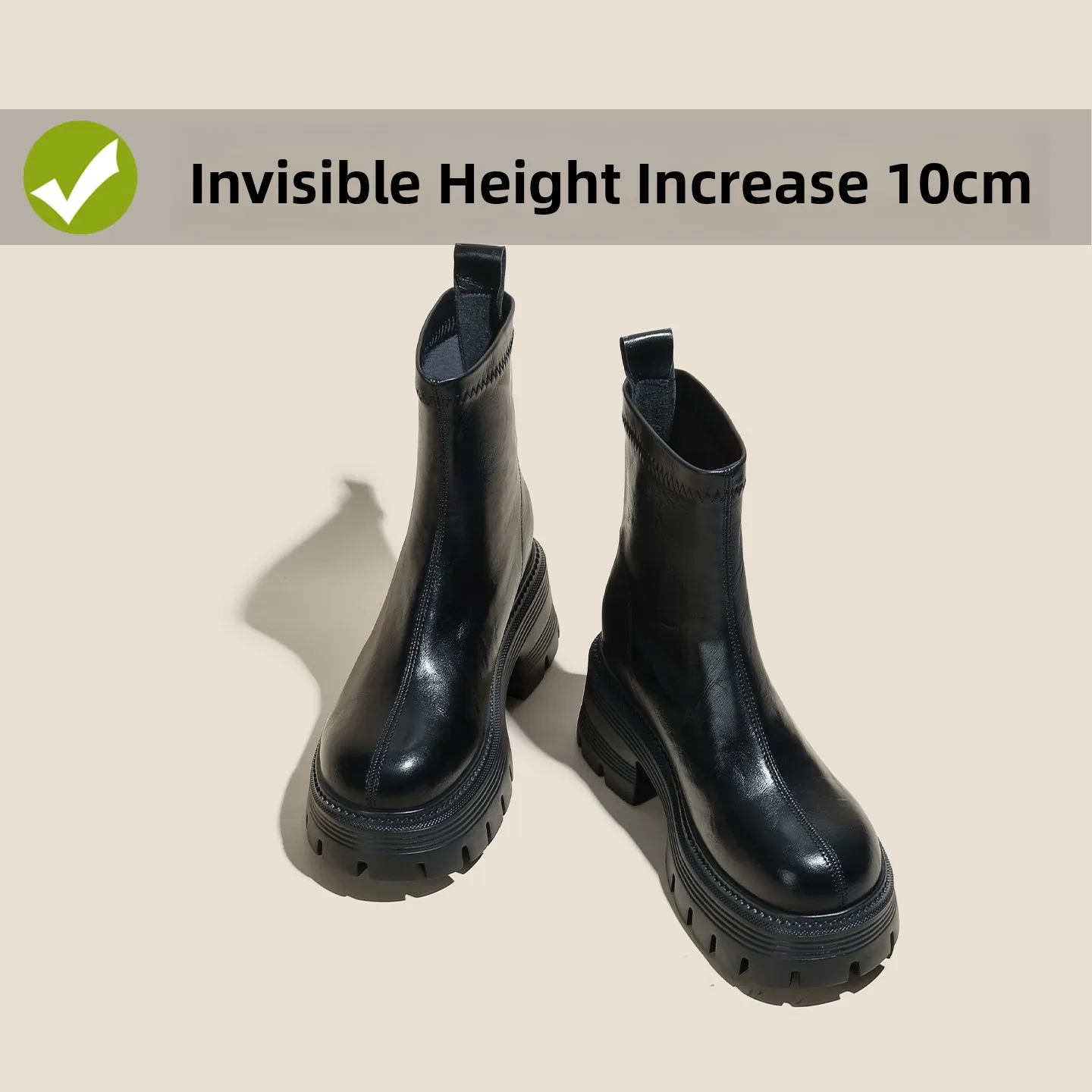 

Women's ort Boots 0cm Heightening Autumn Winter Faion Boots Versatile Slim Thiened Rubber Sole round Toe Boots