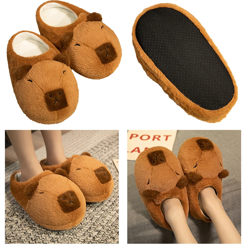 

Women Plush Capybara Slippers Anti-Skid Capybara House Slippers Soft Cartoon Capybara Slippers Outdoor Winter Slippers