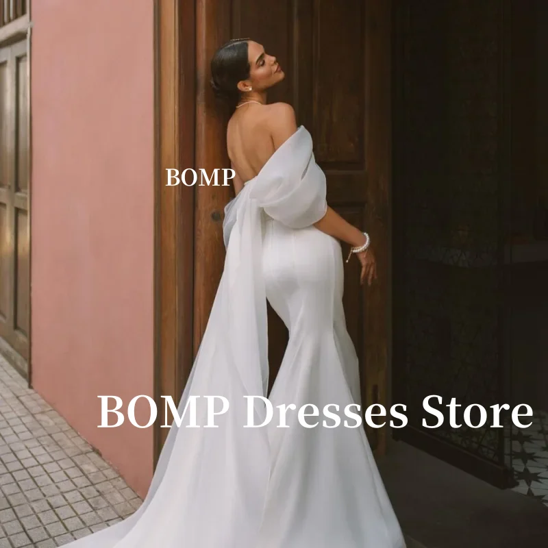 BOMP Elegante abito da sposa a sirena con scollo a cuore da donna bianco con spalle scoperte aperto sul retro abito da sposa treno abiti da sposa Customi