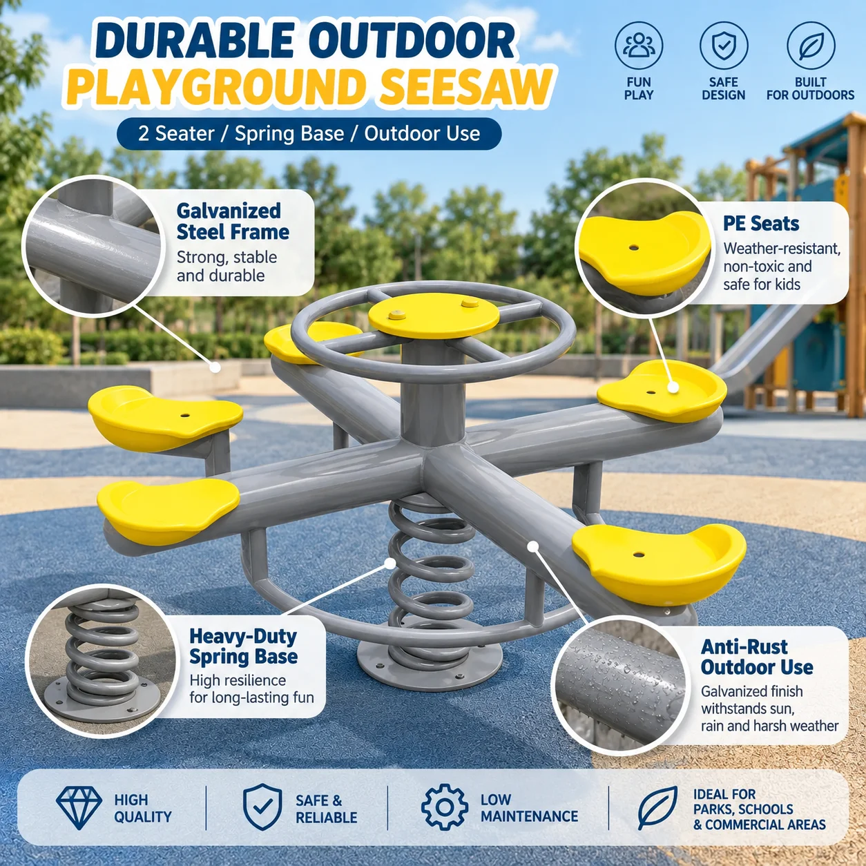 2027 Galvanized Steel PE Giant Spring Seesaw 2 Seater Outdoor Playground Seesaw Anti Rust for Kids Kindergarten Amusement Park