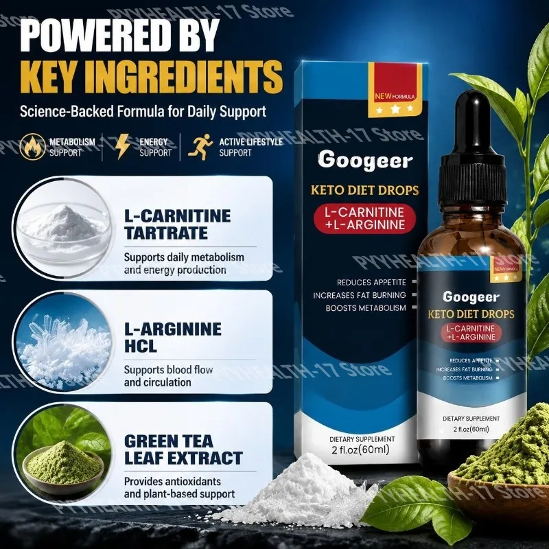Googeer Keto Diet Drops with L-Carnitine, L-Arginine & Green Tea Extract for Metabolism and Energy Support, 2 fl oz 60 mL