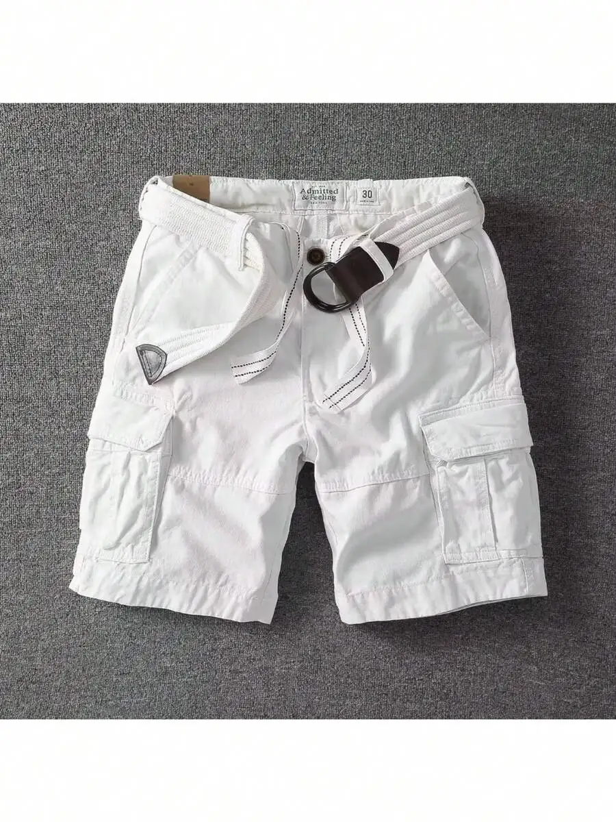 Mens White Straight Fit Cargo Shorts Casual Outdoor Summer