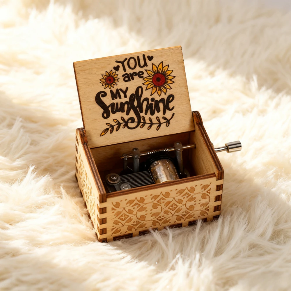 Carved Wooden Hand Cranked Music Box Moon River La Vie En Rose Fly Me To The Moon Valentine's Day Birthday Bifts for Girlfriend