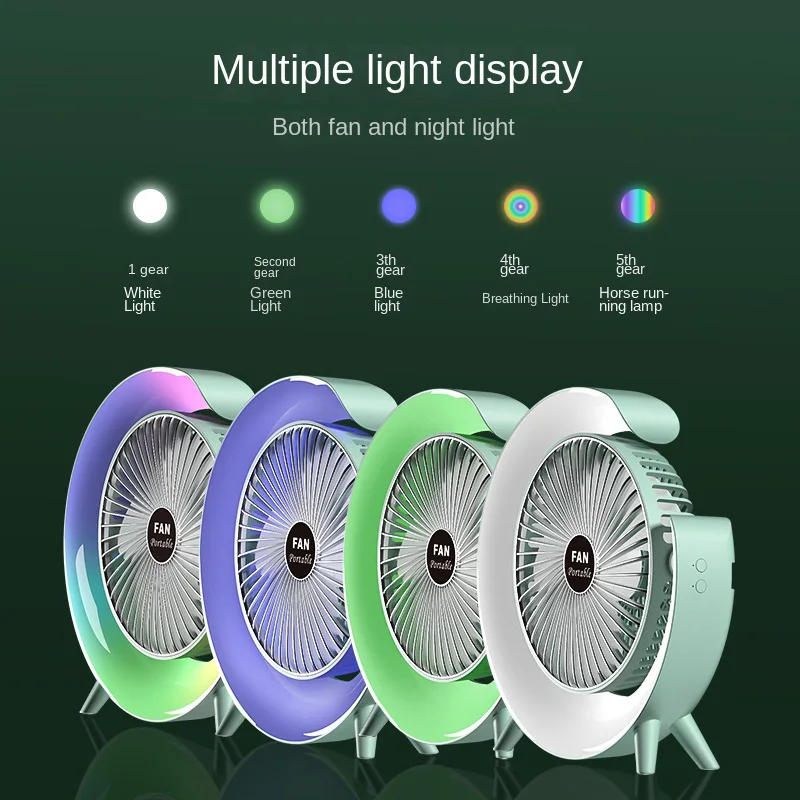 Portable Desktop Fan With Mist Spray Cool Air Lamp 7 Color Lights Quiet Adjustable Table Fan For Indoor Home Office Dorm