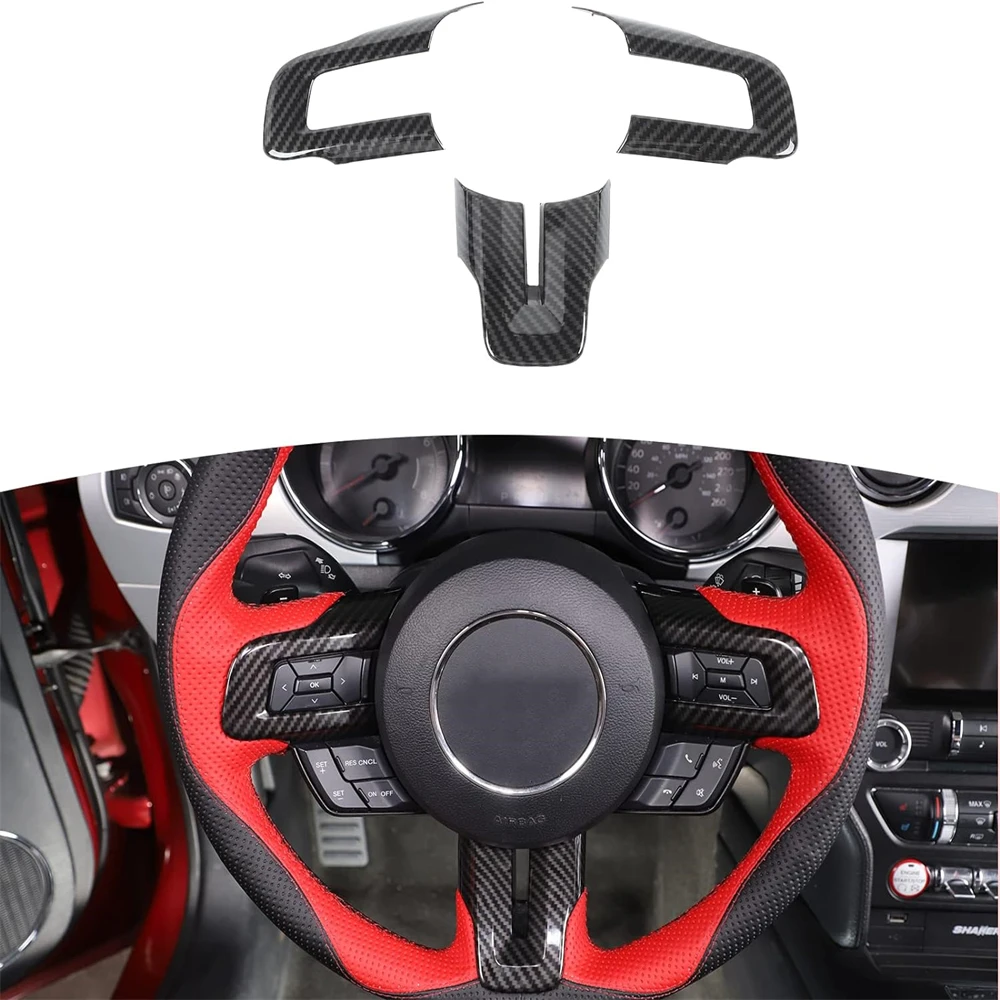 

​2015-2022 For Ford Mustang Carbon Fiber Steering Wheel Decoration Interior Trim Kit