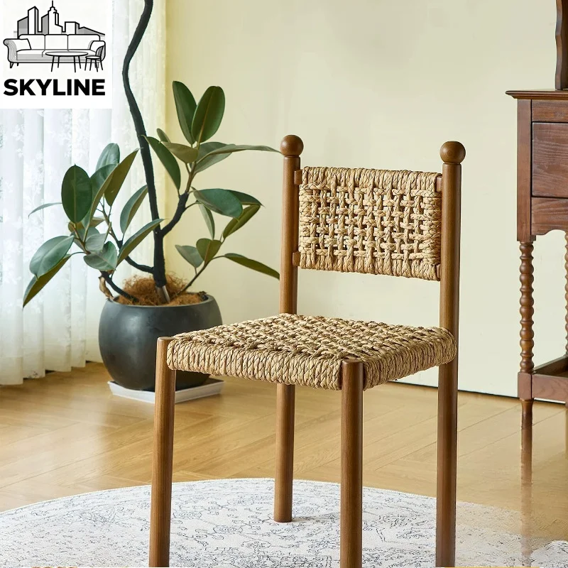 Medieval Rattan Solid Wood Armchair, Retro Designer Leisure Chair for Homestay