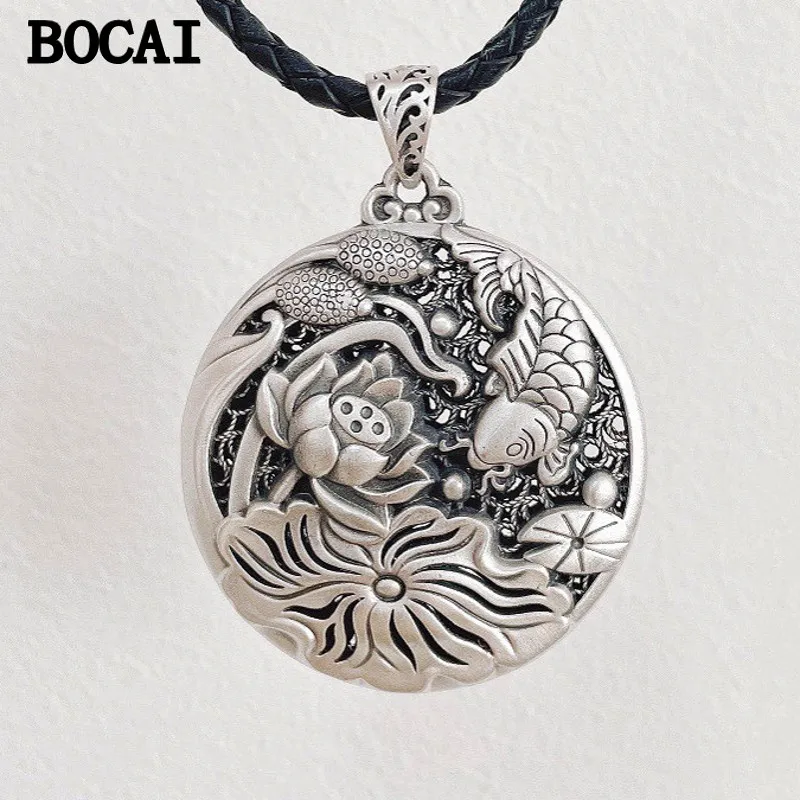 

BOCAI NEW S999 Sterling Silver Retro Lucky Blessed Pisces Sweater Chain Pendant