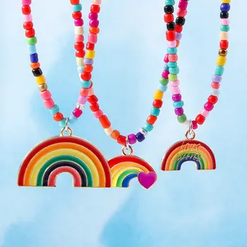 3件時尚波西米亞風手工彩色串珠項鍊,彩虹吊墜項鍊,適合女性、女孩參加派對、節日佩戴,可作禮物。 10 最佳銷售 彩虹首飾 - №10