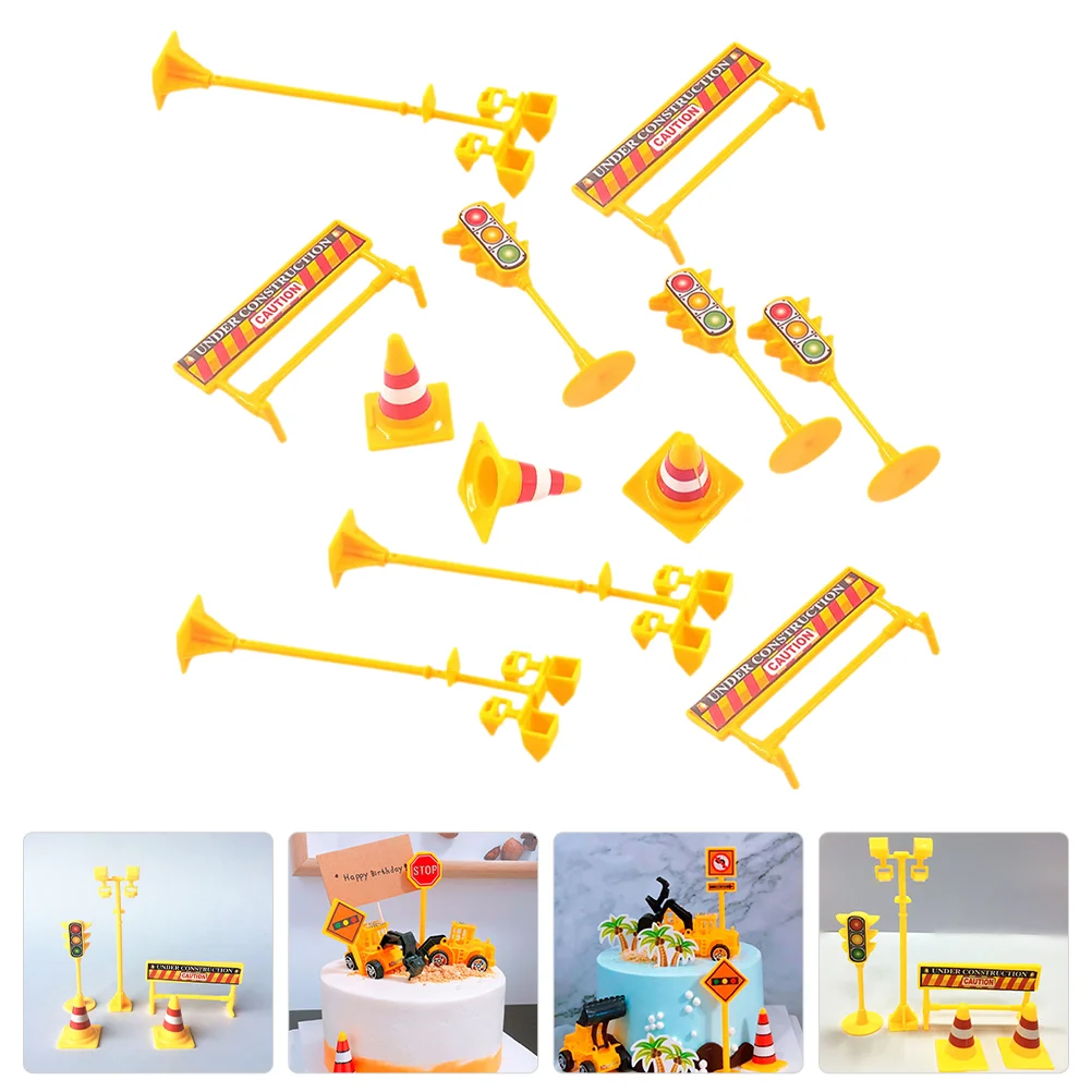 3 Sets Construction Cupcake Toppers Baking Decoration Ornament Puzzle for Birthday Baby Roadblocks Figures