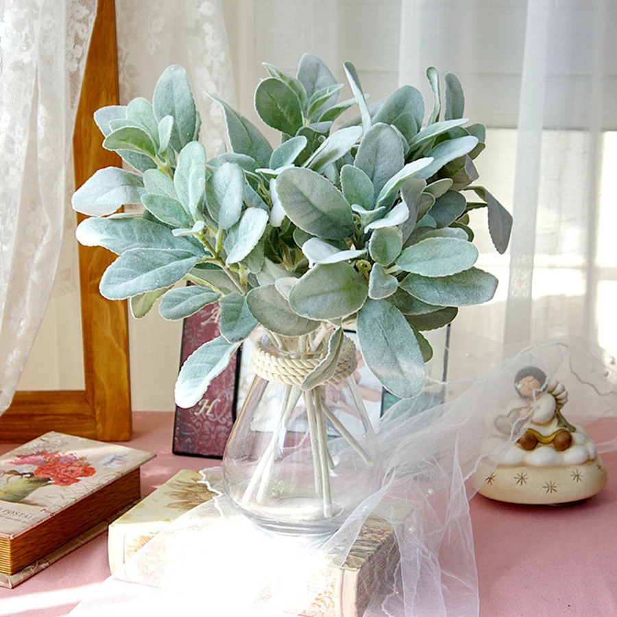 Künstliche Blumen, beflockte Hasenohrblätter, künstliche Pflanzen, Valentinstag, Garten, Zuhause, Raumdekoration, Zubehör, Hochzeitskranz, Scrapbook
