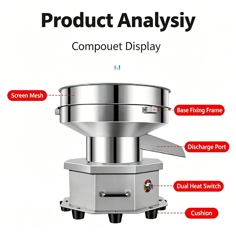 30cm Electric Vibrating Sieve Machine, Stainless Steel Powder Sifter for Wood Food Powder Screening Powder Sifter for Food Herbs